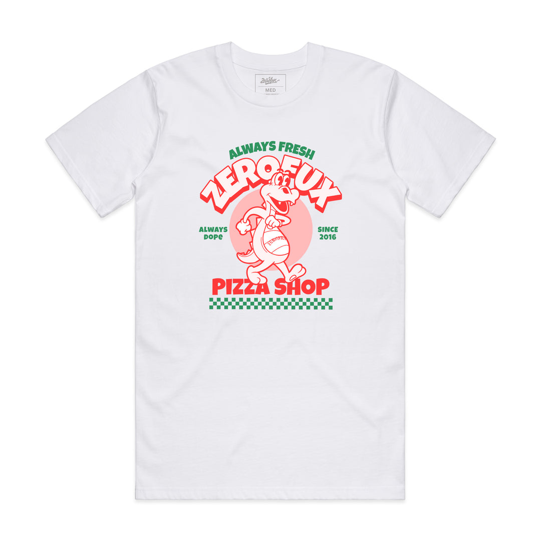 "Zerofux pizza shop" tee - White